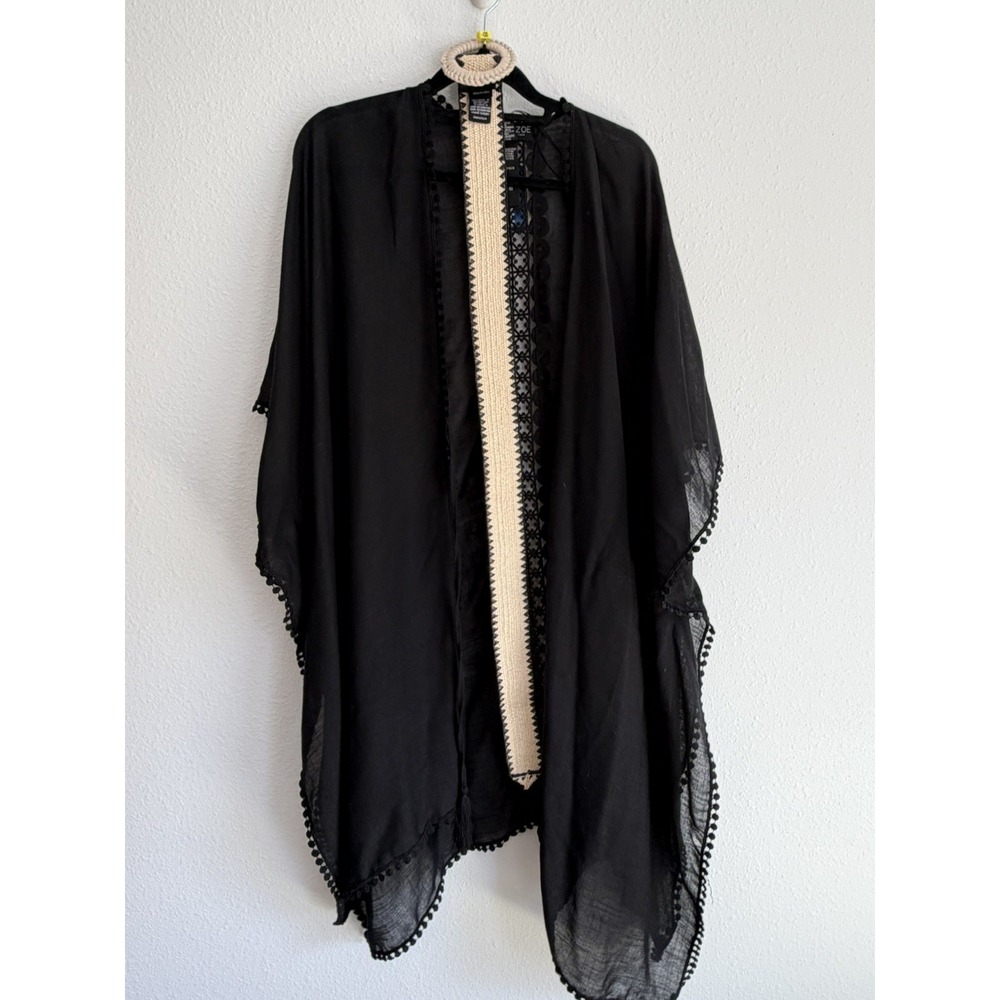 NWT Rachel Zoe women's black kimono- Cover Up size o/s. Comes with woven belt.